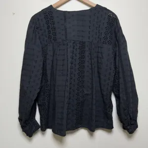 H&M Women Cotton Eyelet Top 12 Black Dark Cottage Embroidered Ethereal‎ Boho thumbnail 8