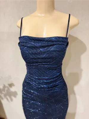 Windsor women’s dress Navy Sequin Spaghetti Strap Evening Gown size XS thumbnail 13