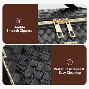 New!Black Woven Travel Toiletry Bag with Gold X Guitar Crossbody Strap thumbnail 6