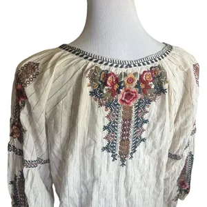 Womens Johnny Was Workshop Juliene Peasant Embroidered Floral Boho Blouse Top L thumbnail 4
