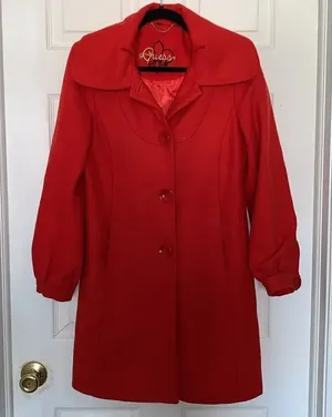 Guess Wool Blend Red Peacoat Jacket Size S thumbnail 1