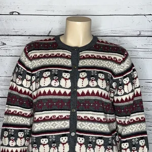 Croft & Barrow NWT Size XL Snowman Button Wool Blend Christmas Sweater Cardigan thumbnail 3