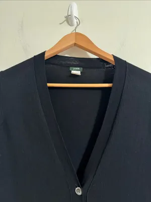 J.Crew V-neck Button-Down Black Merino Wool Longline Cardigan M thumbnail 3