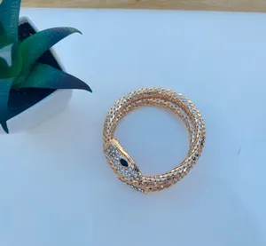 Rhinestones Head & Tail Gold Tone Snake Bracelet thumbnail 3
