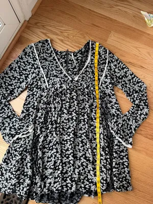Free People Like You Best Black Floral Bell Sleeve Mini Dress Tunic M thumbnail 7