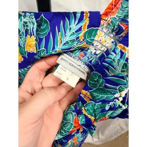 Vintage Liberty House of Hawaii Blue Floral Tropical Ruffle Satin Midi Sundress thumbnail 7