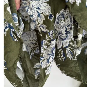 Abercrombie & Fitch Floral Bell Sleeve Romper Olive Green V-Neck Boho Small thumbnail 6