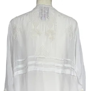 Johnny Was‎ White Embroidered Long Sleeve Sheer Blouse Sz M thumbnail 9