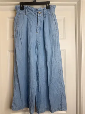 Zara Tencel 21975 High-Waist Wide Leg Light Blue Denim Culottes Sz S thumbnail 2