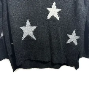 Neely Womens Sz S Sweater White Black Open Knit Oversized Stretchy￼ V Neck thumbnail 3