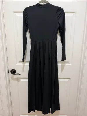 HALARA Black Mock Neck Long-Sleeve Flare Maxi Dress Pocket & Waist Detail XS thumbnail 6