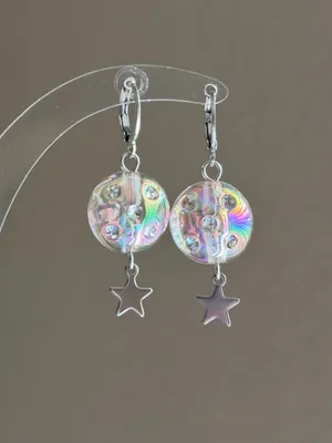 Handmade round beads & star y2k cute whimsical dangle earrings⭐️ thumbnail 5
