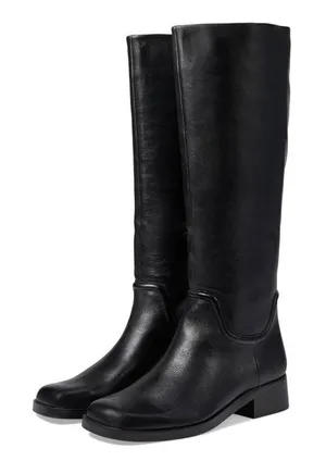 Vince Leather Tall Boots Black Block Heel Size 6 Almond‎ Toe NEW thumbnail 1