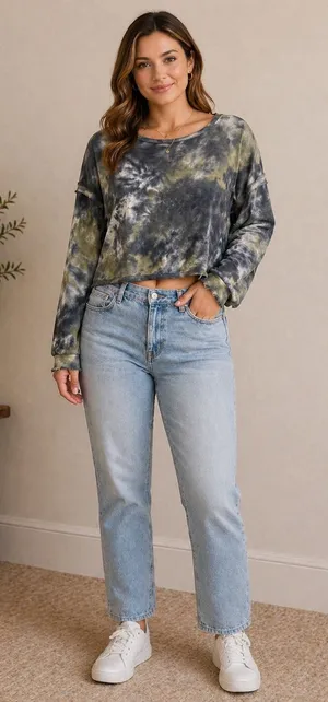 POL Cropped Tie Dye Sweatshirt Raw Edge Distressed‎ Oversized S Festival Indie thumbnail 1