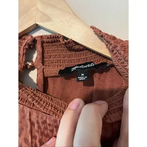 Madewell Mockneck Ruffle Hem Mini Dress Cheetah Jacquard Smocked Brown Copper M thumbnail 5