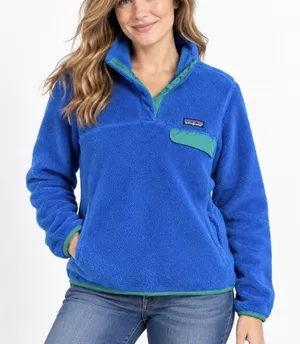 Patagonia Blue Re-Tool Snap-T Pullover Pockets Fuzzy Jacket Women's SMALL thumbnail 1