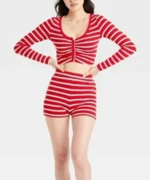 Women's New Colsie red striped cropped pajama lounge set size xl thumbnail 1
