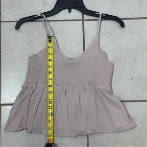 American‎ Eagle Women Tan/Beige Tank Top Peplum Size Small thumbnail 7