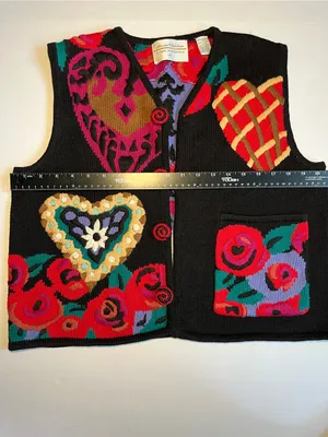 Vintage Lisa Nichols Marisa Christina Heart Rose Knit Sweater Vest Medium Art to thumbnail 4