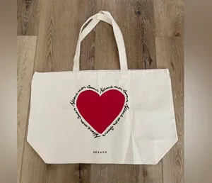 Sézane red heart mon amour canvas tote bag NWOT thumbnail 1