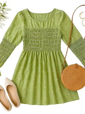 Urban Outfitters Mabel Smocked Floral Mini Dress Green Cottagecore Womens Large thumbnail 1