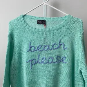 Wooden Ships Cotton Beachy Coastal Beach Please Graphic Knit Sweater XS/S Mint‎ thumbnail 2
