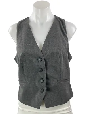 Zara Women's Gray Sleeveless V Neck Button Down Pocket Vest Crop Top Size M thumbnail 1
