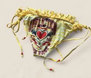 Affliction Yellow Fringe Statement Bikini Bottoms| Size XS McBling Y2K thumbnail 1