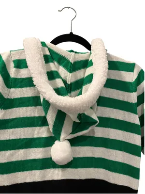 With Love Derek Elf Christmas Sweater Dress Hooded Green White Striped Costume L thumbnail 9