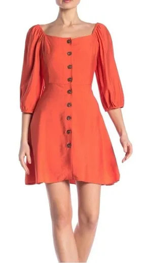 MELLODAY Orange Square Neckline A-Line Lined Mini Dress 3/4 Sleeves Size‎ XS thumbnail 1