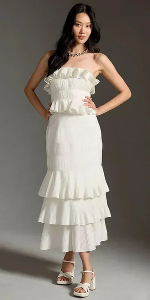 Anthropologie Let Me Be Strapless Tiered Ruffled Dress thumbnail 1