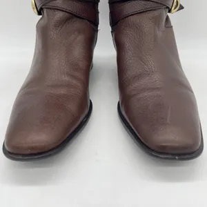 Talbots Womens 7AA Riding Boots Tall Brown Pebbled‎ Leather Gold Buckle Full Zip thumbnail 9