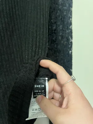 SHEIN Black Ribbed Top Lace Long Sleeves thumbnail 3