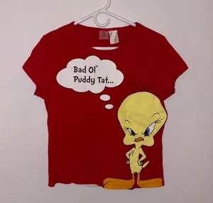 Looney Tunes Tweety Bird “Bad Ol’ Puddy Tat…” Red Graphic T-Shirt thumbnail 1