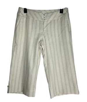 White House Black Market Pinstripe Capri Pants Cream Brown Size 6 Cropped‎ thumbnail 1