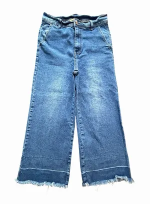 Gianni Bini Jeans Women's Medium Wide Leg Unhemmed High Rise Blue Denim #EEE2-1 thumbnail 1