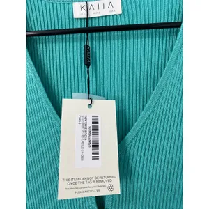 NWT KAIIA x ASOS Exclusive Plunge V-Neck Flared Sleeve Maxi Dress Cyan S thumbnail 3