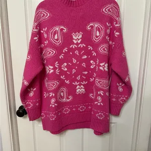 American Eagle pink crewneck oversized sweater paisley western size medium‎ thumbnail 6