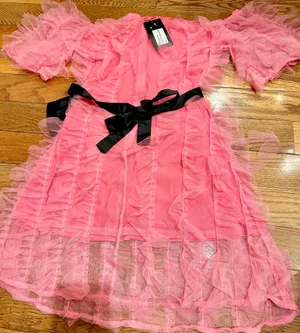 Michella vintage 1990s Barbiecore off the shoulder tulle pink/black bow dress M thumbnail 15