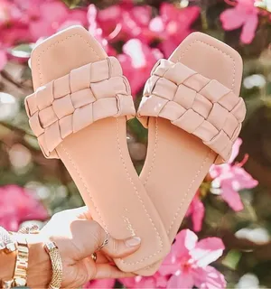 Qupid Blush Pink Braided Leather Strap Flat Slide Sandals Shoes Size 6.0 New‎ thumbnail 1