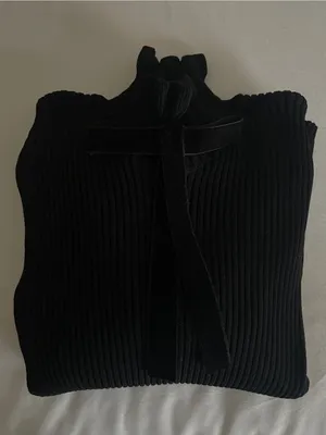 NWOT ZARA Black Ribbed Knit Ruffle Neck Sweater Velvet Bow Size L thumbnail 7