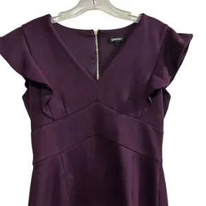 DKNY Women's Purple‎ V-Neck Ruffled Cap-Sleeve Sheath Dress Size 4 thumbnail 2