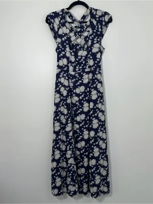 Maeve by Anthropologie Navy Blue White Floral Button Front Maxi Dress Size 4 thumbnail 3