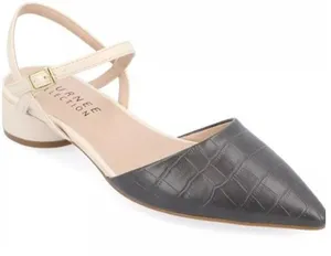 Journee Collection Brynn Block Heel Pointed Toe Flats Black/Cream 9M Pre‑Owned thumbnail 1