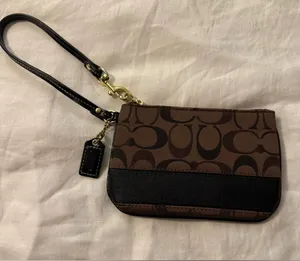 Coach Brown and Black Signature Canvas Wristlet thumbnail 1
