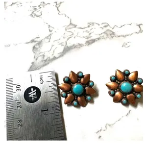 Bell Trading Post solid copper and turquoise clip on earrings thumbnail 8