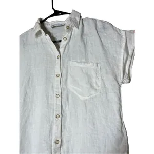 Zara Linen White Button‎ Front Blouse Size Small thumbnail 2