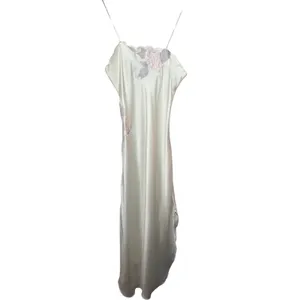 Deena‎ Vintage Cream Satin Floral Embroidered Maxi Nightgown Slip Dress Small thumbnail 2