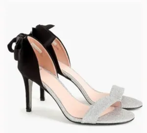 J. Crew D'orsay Sandals Silver Glitter Satin Bow Size 9M Chic Statement Heels thumbnail 11