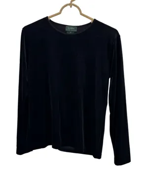 Ralph Lauren Black Women's velvet velour long sleeve Top L casual winter holiday thumbnail 1